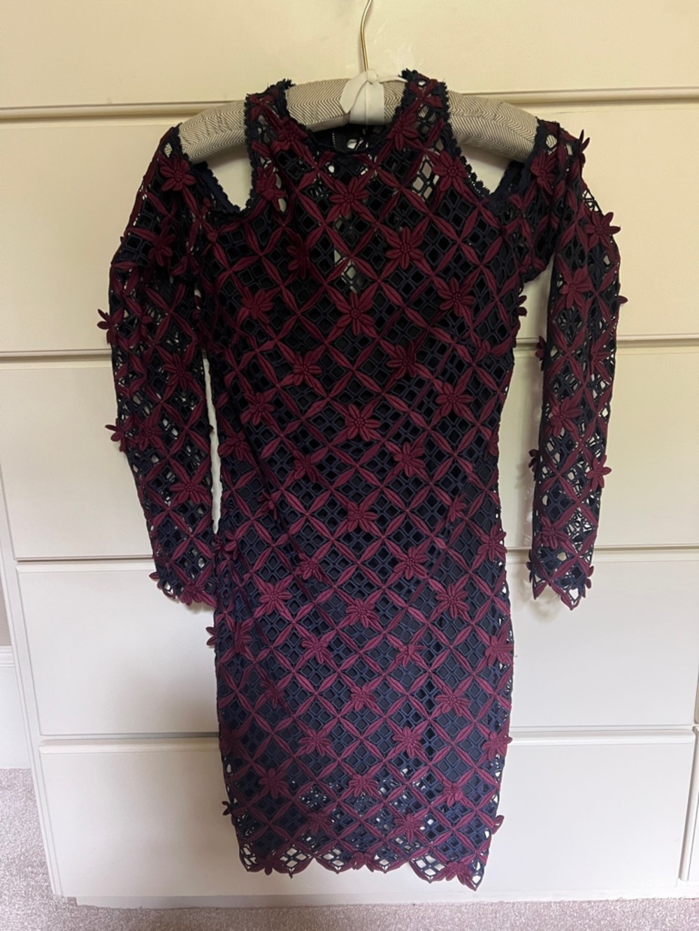 Self-Portrait Burgundy navy 3D Long Sleeve Dress 4